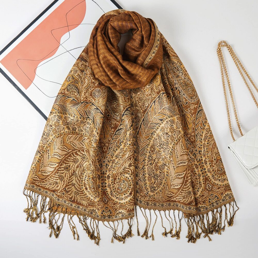 8877 Big Paisley Pashmina Shawl Wrap Scarf Double Layers Reversible - Picture 2 of 5